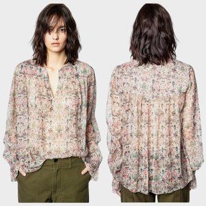 Zadig & Voltaire Taya Mousseline Mini Kaleido Floral Beaded Tunic Blouse Size S